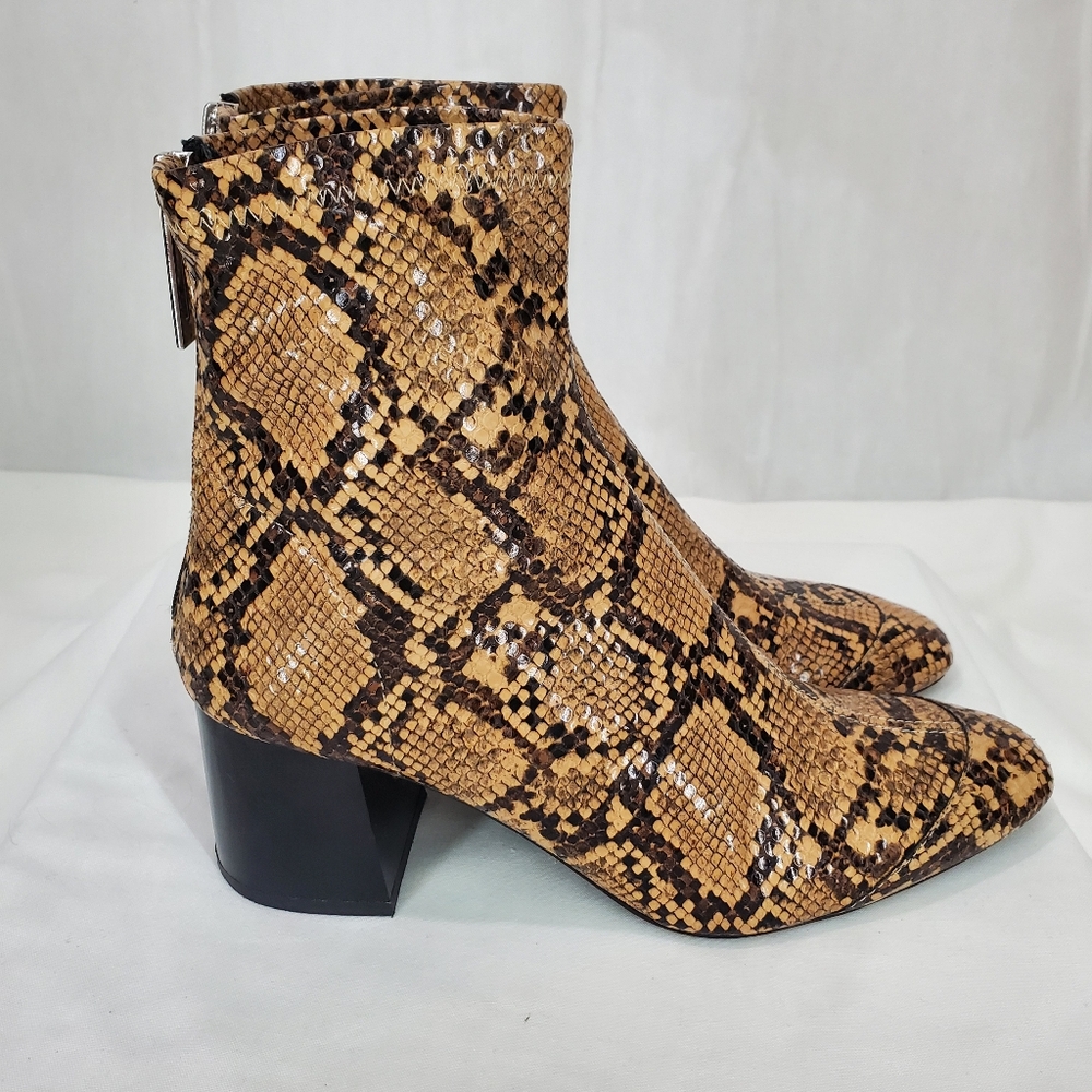 Zara Brown Snakeskin Block Heel Ankle Boot Bootie Size 7.5-8 EU 38 Animal Print - Picture 5 of 13
